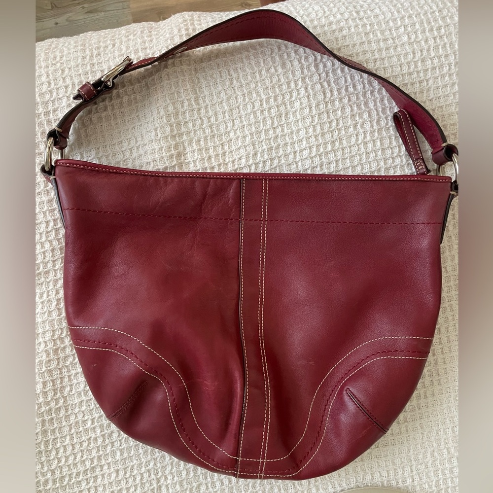Coach Burgundy Hobo Leather Shoulder Bag - Picture 2 of 16